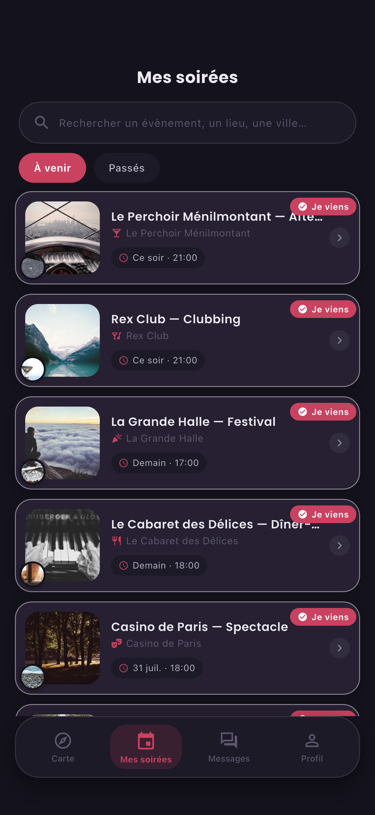 Mes soirées confirmées sur Repère